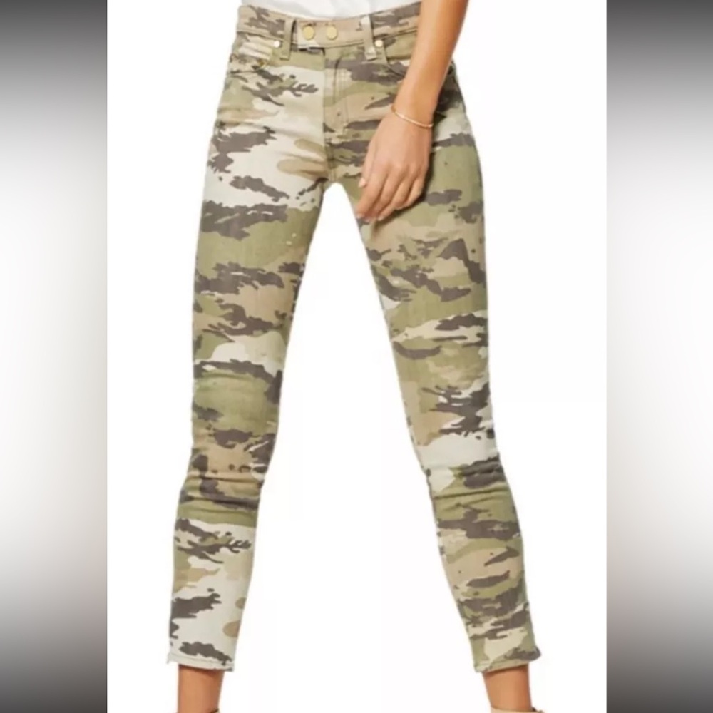 NWT RAMY BROOK Size 24 Army Camo Denim Jeans Katie 8” Low Rise Double Button